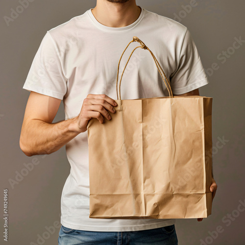 person holding a paper bag mockup 