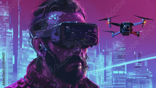 Edgerunner’s Vanguard: The Bearded Mercenary and His Drone photo