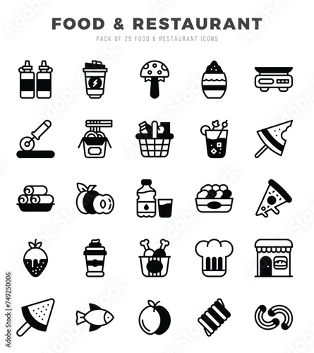 Food and Restaurant Icons bundle. Lineal Filled style Icons. Vector illustration.