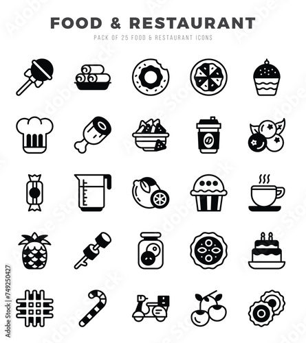 Food and Restaurant Lineal Filled icons collection. 25 icon set in a Lineal Filled design.