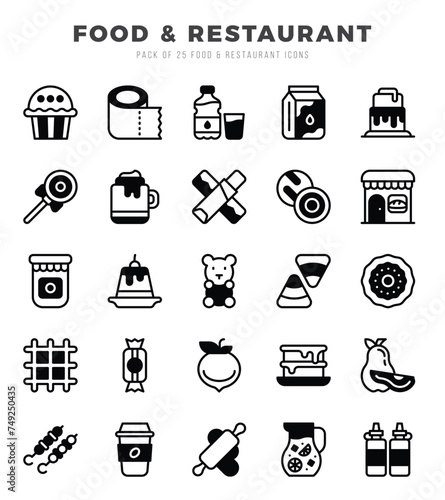 Food and Restaurant. Lineal Filled icons Pack. vector illustration.