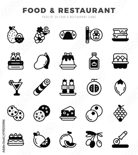Food and Restaurant Lineal Filled icons collection. 25 icon set. Vector illustration.
