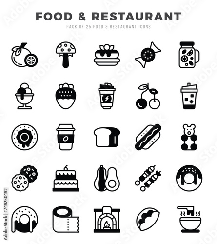 Food and Restaurant icons Pack. Lineal Filled icons set. Food and Restaurant collection set.
