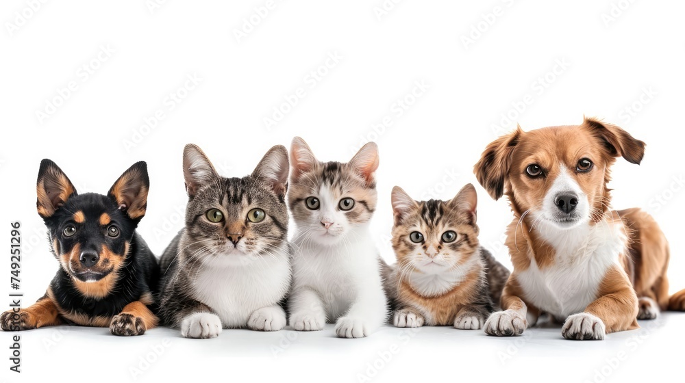 Different pets such as dogs and cats. Set collection, isolated on white background. Generative ai