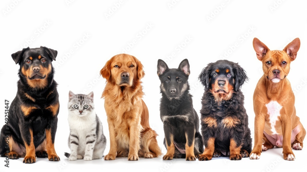 Different pets such as dogs and cats. Set collection, isolated on white background. Generative ai