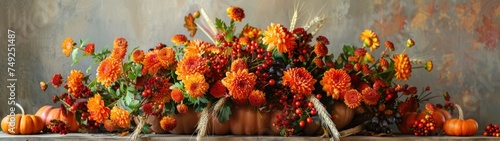Autumn Chrysanthemums Display: Imagine a rich, textural arrangement of chrysanthemums in deep oranges, bronzes, yellows, and reds photo