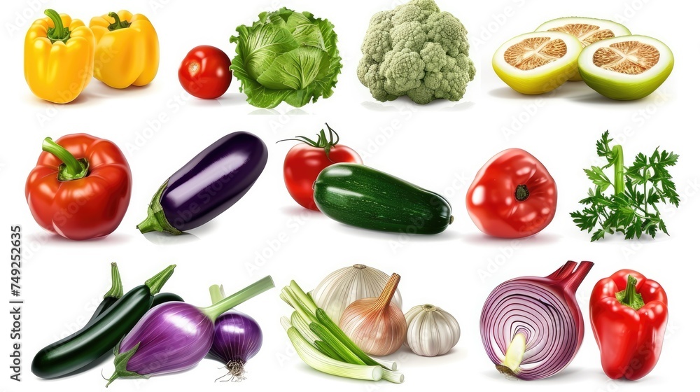 Delicious ripe vegetables, full of vitamins. Set collection, isolated on white background. Generative ai Delicious ripe vegetables, full of vitamins. Set collection, isolated on white background. Generative ai