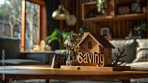 wood home model on the table with text