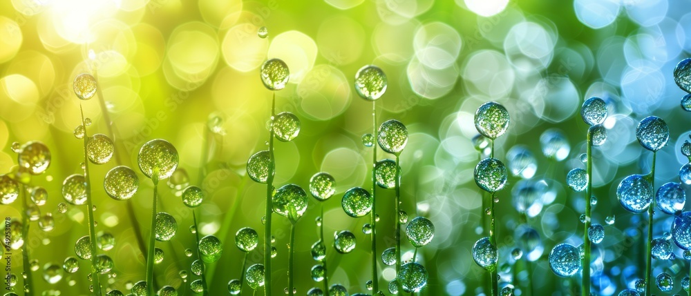 Water Droplets Glisten on Green Grass