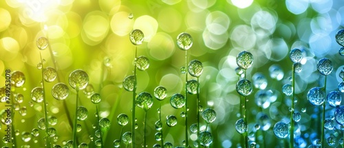 Water Droplets Glisten on Green Grass