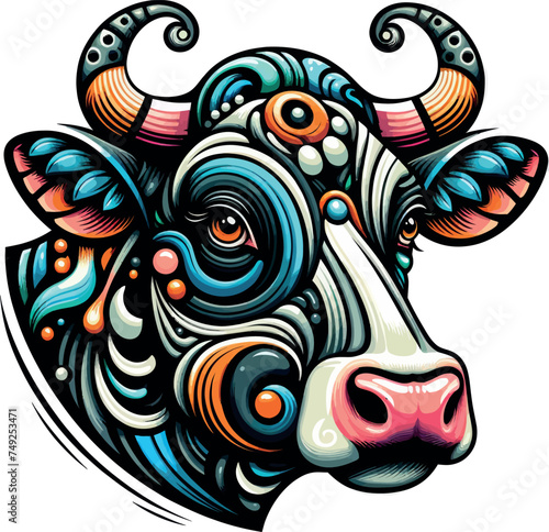 a colourful cow with horns vector illustration isolated on a transparent background