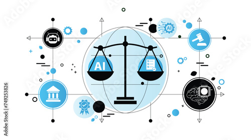 AI ethics and legal concepts artificial intelligence law and online technology of legal regulations Controlling artificial intelligence technology is a high risk.