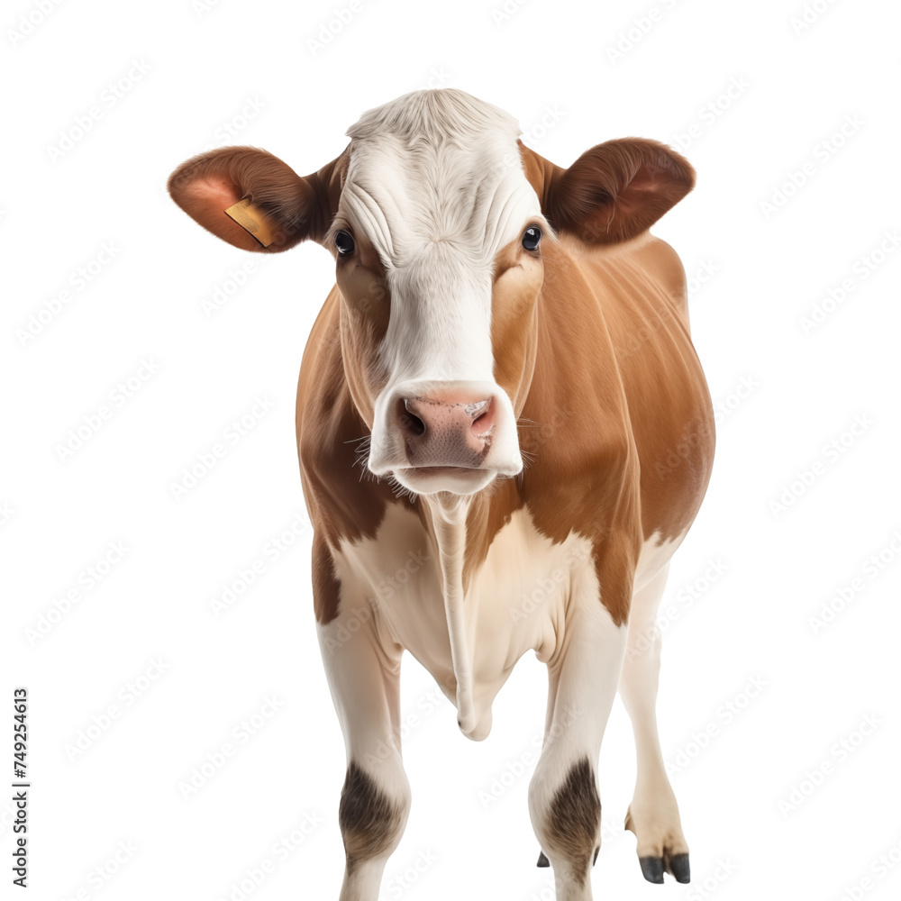 Cow Isolated on White Background and transparent background. Ideal for use in advertising. Generative ai