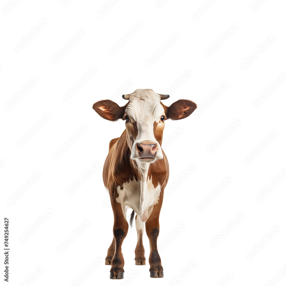 Cow Isolated on White Background and transparent background. Ideal for use in advertising. Generative ai