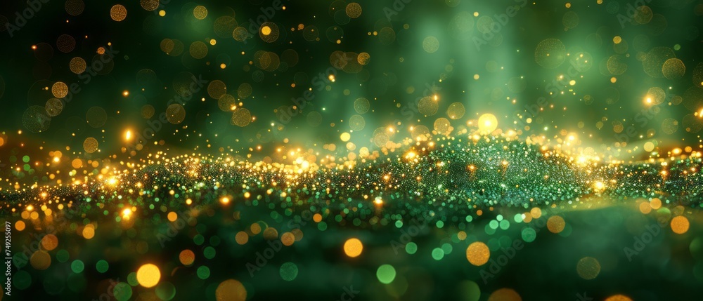 Green and Gold Background With Lights