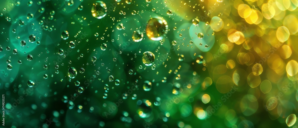 Rain Drops on a Window With a Green Background