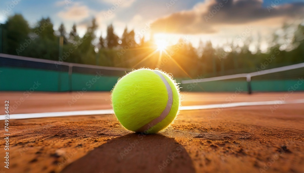 Tennis ball on court. Active sport.