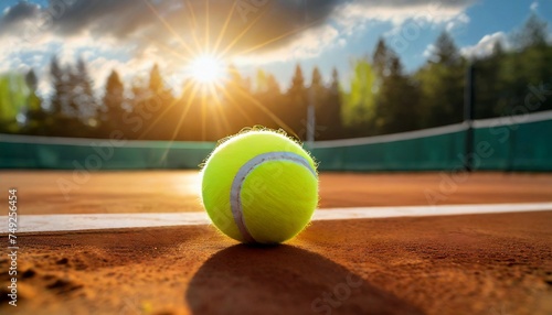 Tennis ball on court. Active sport. © hardvicore