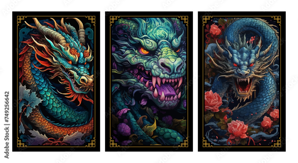 Fototapeta premium The dragon, as a guardian of hidden treasures and secrets, comes to life in intricate detail, with its fearsome claws and fiery heart on full display, reminding us of the fantastical stories and legen