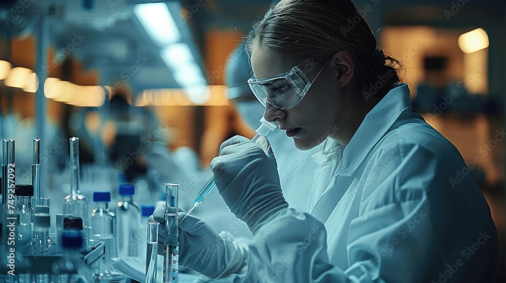 Doctors developing drugs in a research lab, researching viral components, biological research. Generative AI. Doctors developing drugs in a research lab, researching viral components, biological research. Generative AI.