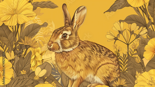 Floral Frames: A Rabbit in the Yellow Hues of an Indian Jungle