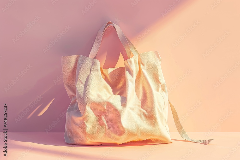 canvas tote bag in white is placed on a pink backdrop canvas tote bag in white is placed on a pink backdrop