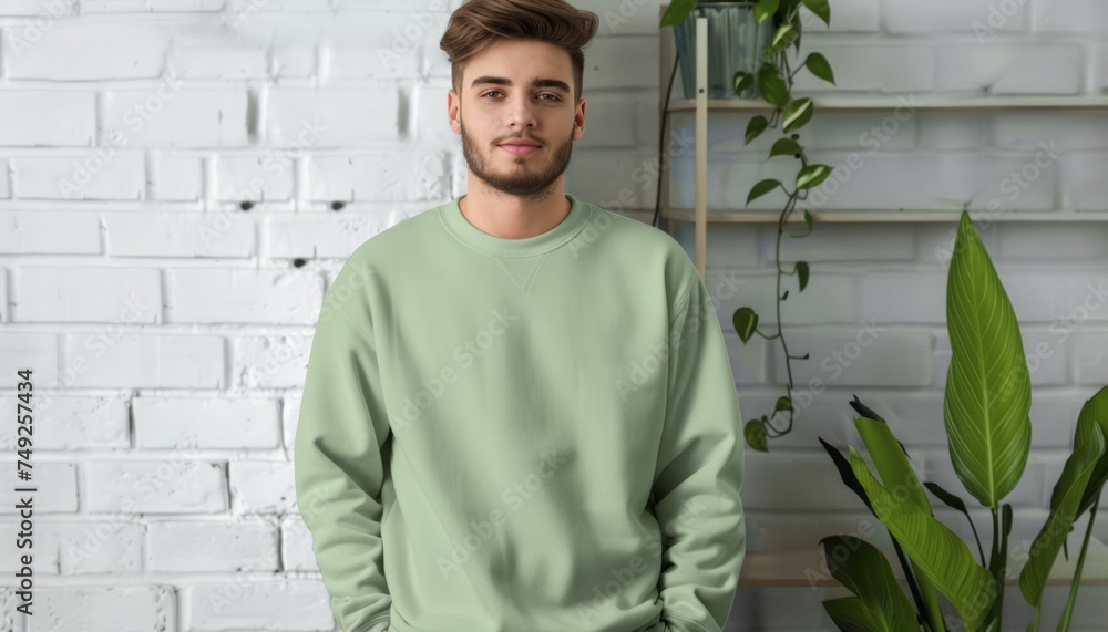 Man Standing in Front of White Brick Wall Man Standing in Front of White Brick Wall