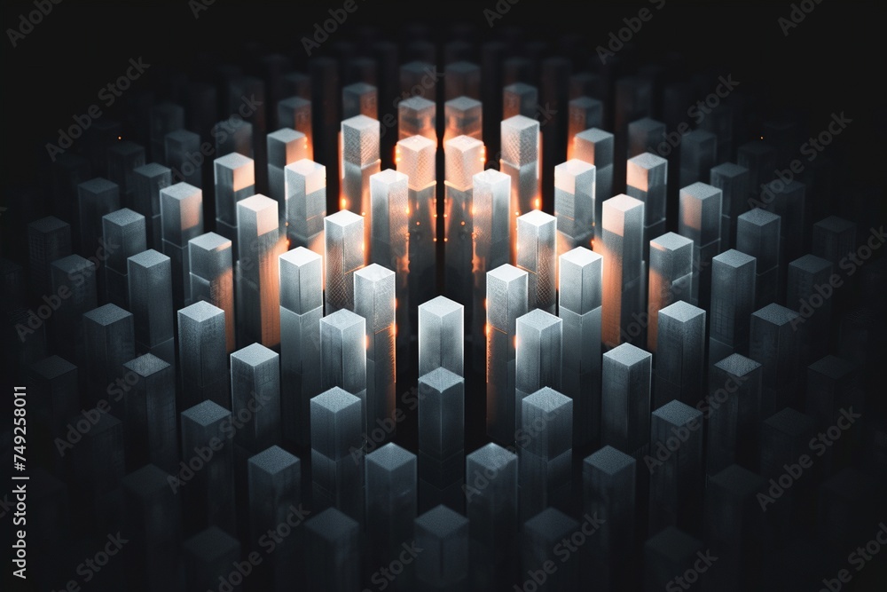 Obraz premium Radiant Structural Complexity: Elongated Hexagonal Columns Arranged in Abstract Circular Pattern for 3D Data Visualization