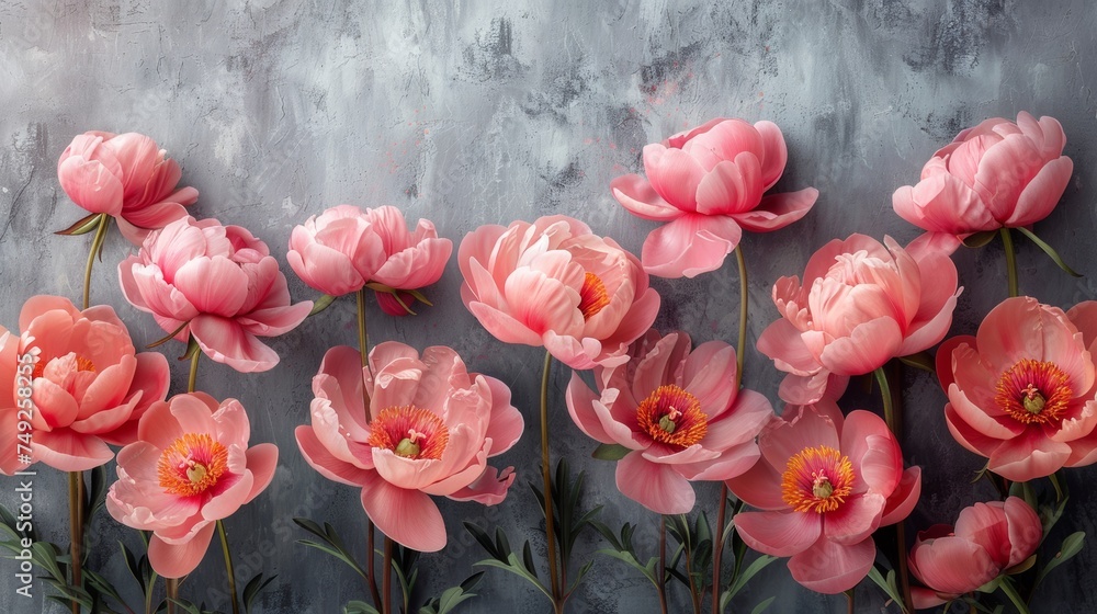 Beautiful peonies with a gray background.watercolor paint is hyper-detailed with a floral background Beautiful peonies with a gray background.watercolor paint is hyper-detailed with a floral background