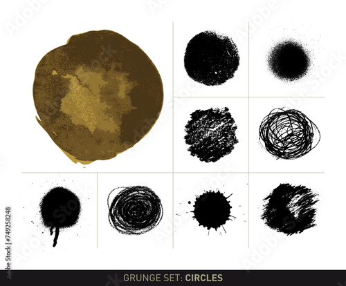 Grunge set: Dots and spheres (scribbled, painted and filled circles in black and white, vectorized)