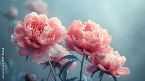 Fototapeta Naklejka Na Ścianę i Meble -  Beautiful peonies with a gray background.watercolor paint is hyper-detailed with a floral background
