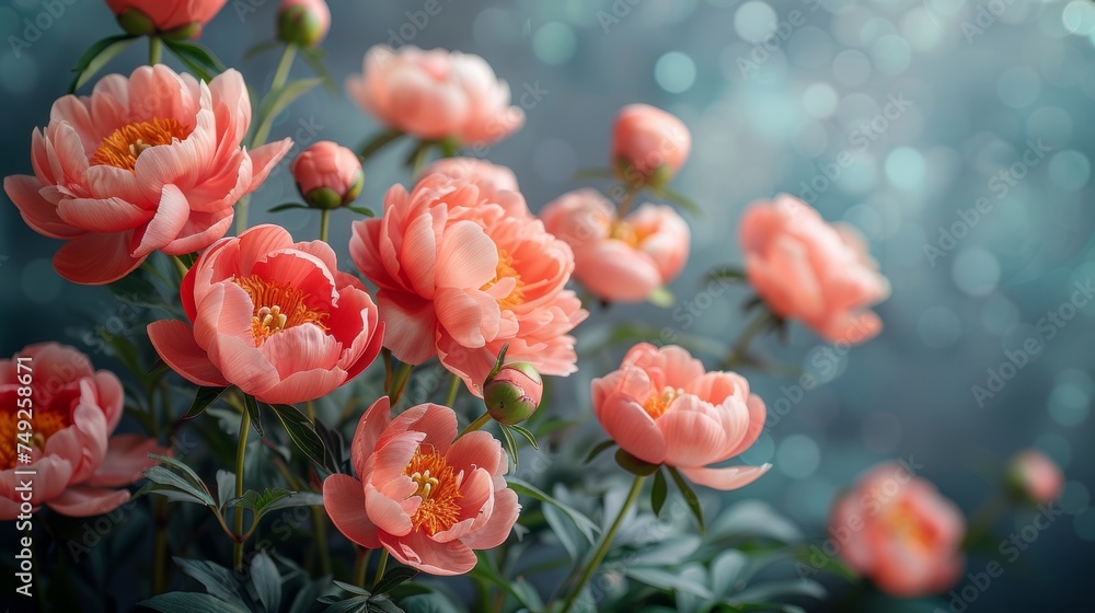 Beautiful peonies with a gray background.watercolor paint is hyper-detailed with a floral background Beautiful peonies with a gray background.watercolor paint is hyper-detailed with a floral background