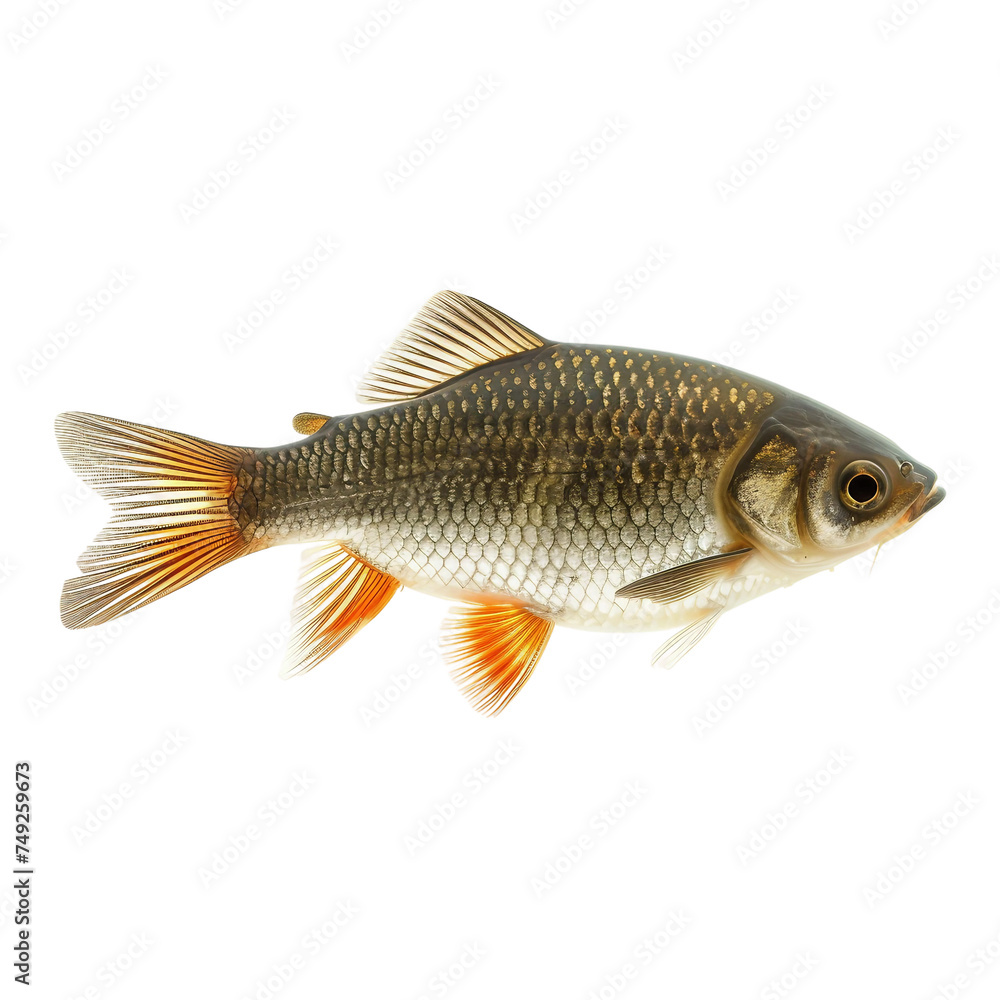 Roach swimming in freshwater - isolated on a white background