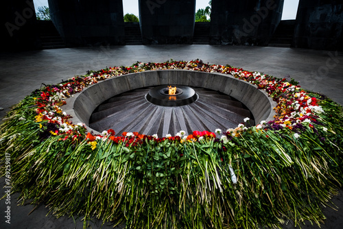 Eternal flame in the Tsitsernakaberd memorial monument of the Armenian Genocide. Yerevan, Armenia, Caucaus, Eurasia. photo