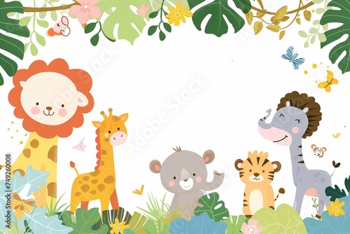Enchanting Menagerie  Colorful Illustrations of Zoo Animals with Expansive White Space for Textual Integration and Customization