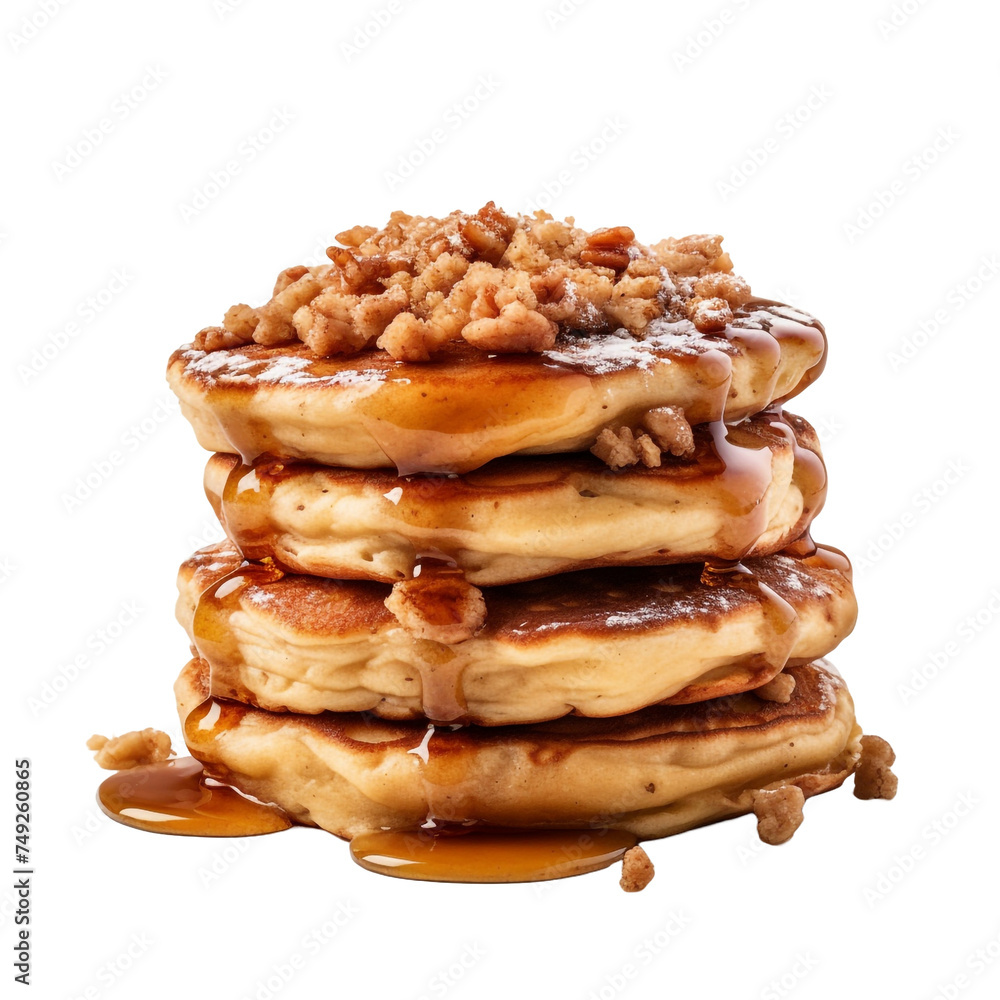 Streusel cinnamon apple pancakes stack isolated on transparent background Streusel cinnamon apple pancakes stack isolated on transparent background