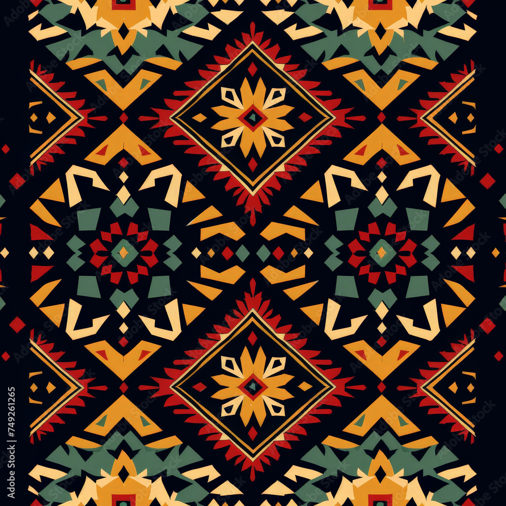 Ethnic ikat seamless pattern geometric abstract designs with traditional motifs. Ethnic ikat seamless pattern geometric abstract designs with traditional motifs.