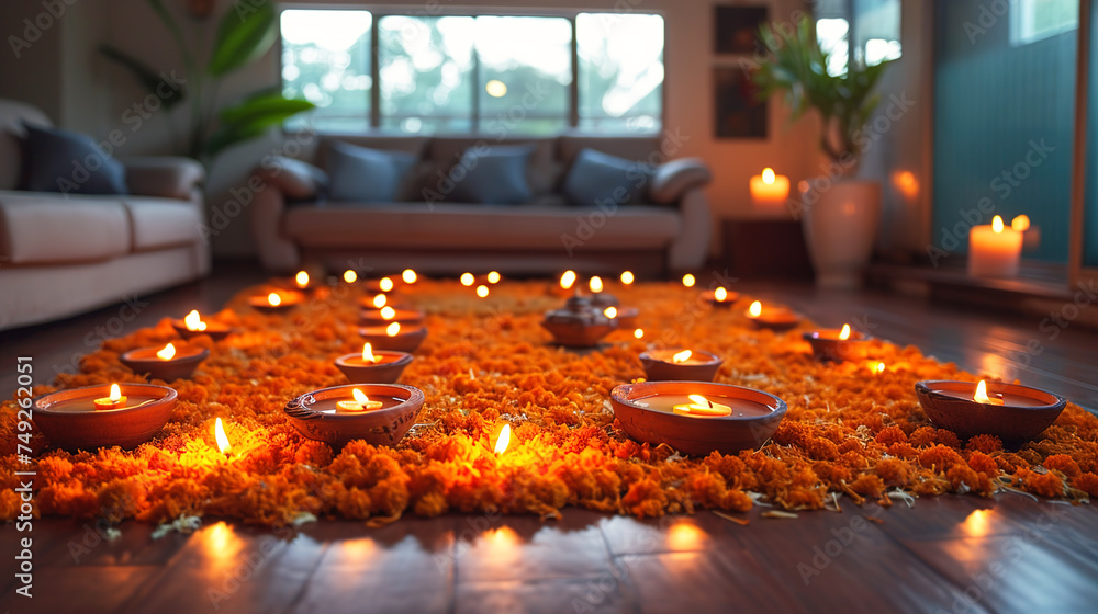 Diwali Lights Traditional Sparkling in a Modern Home