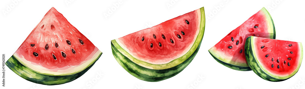 custom made wallpaper toronto digitalset of three slices of watermelon watercolor illustration clipart on transparent background, summer fruits 
