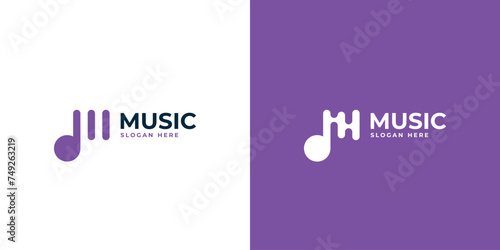 Creative Music Logo. Abstract Letter M Initial and Musical Note Symbol with Modern Style.  Audio Icon Symbol Vector Design Template.