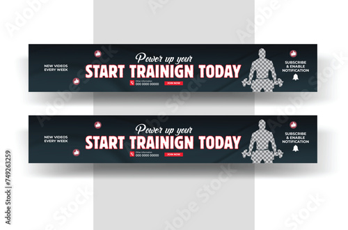 Gym youtube cover banner and fitness youtube thumbnail design template for social media.
