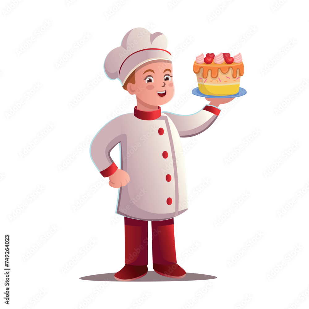 Cartoon character chef with a cake. Vector illustration. Cartoon character chef with a cake. Vector illustration.