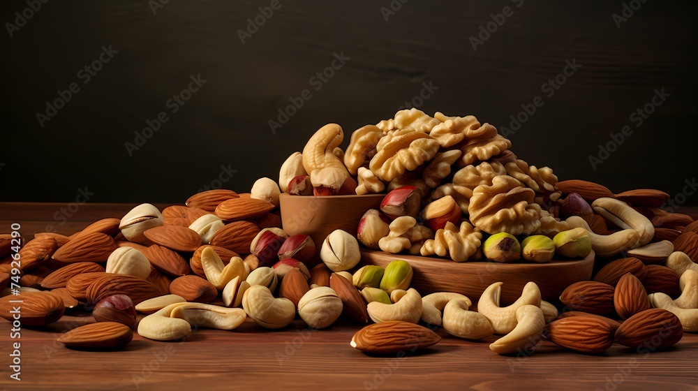 A composition of assorted nuts on a plain background, ideal for health-related concepts. A composition of assorted nuts on a plain background, ideal for health-related concepts.