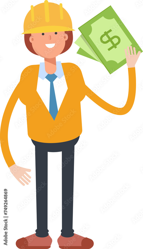 Woman Engineer Character Holding Dollar Banknotes
