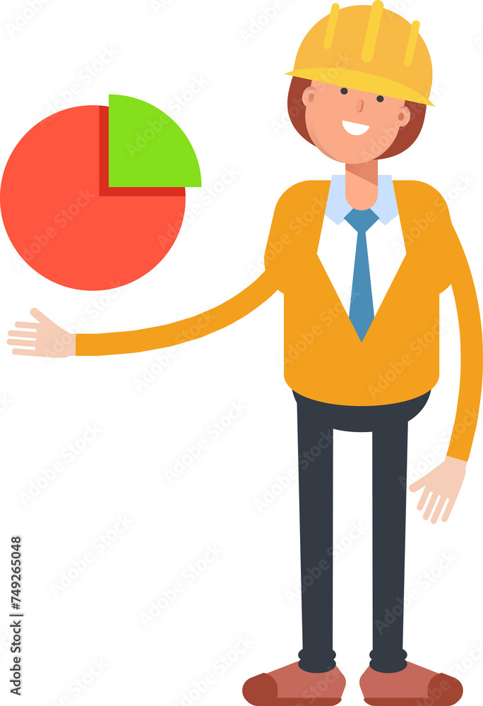 Woman Engineer Character Holding Pie Chart
