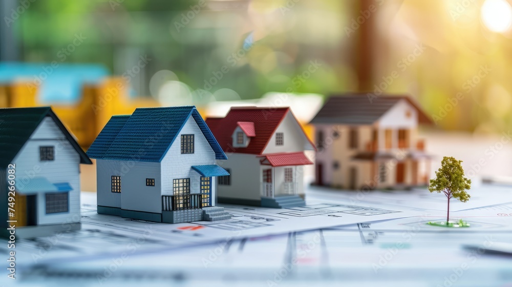 architectural model of houses on blueprint draw, banner layout for building construction plan or real estate sale Generative Ai architectural model of houses on blueprint draw, banner layout for building construction plan or real estate sale Generative Ai