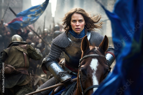 Jeanne d’Arc (Joan of Arc) Johanna von Orléans leading the French army to a victory at Orléans in 1429 (generative AI)