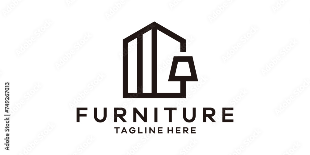 furniture design logo, minimalist home interior, logo design template, creative idea symbol.