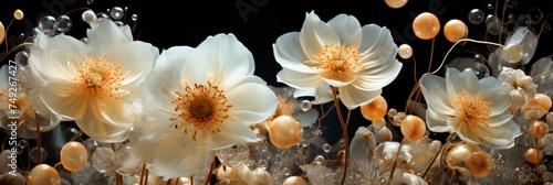 White Flowers, with lights, light black and yellow, Background HD, Illustrations