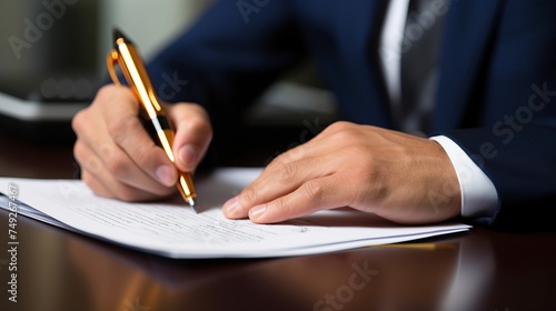 Businessman writes with a pen in a notebook in his office for planning purposes